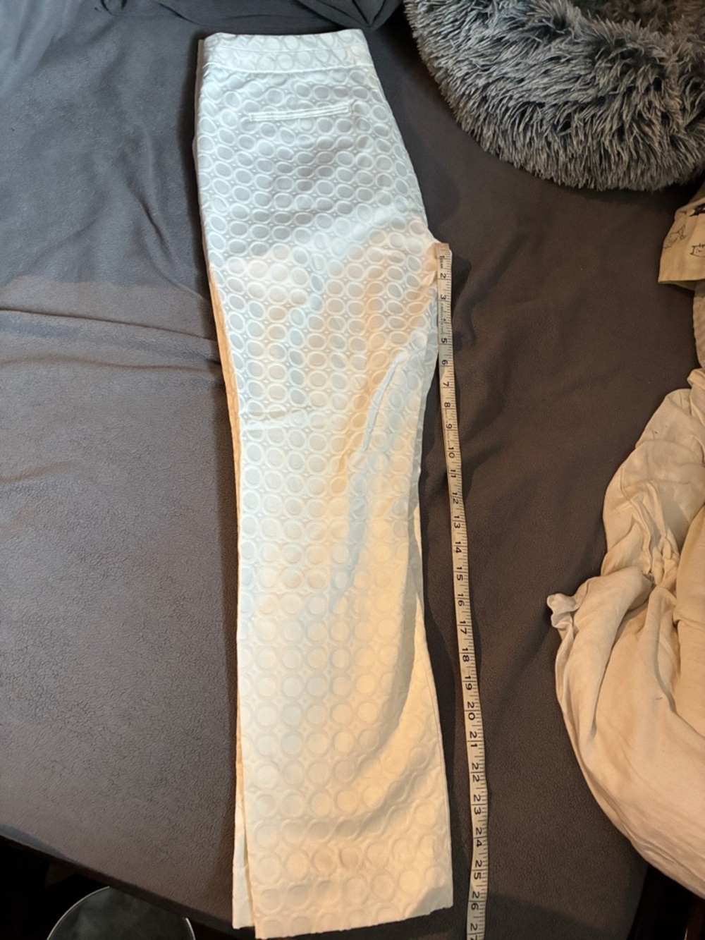 Banana Republic White Textured Circle-Pattern Pants with Navy Trim